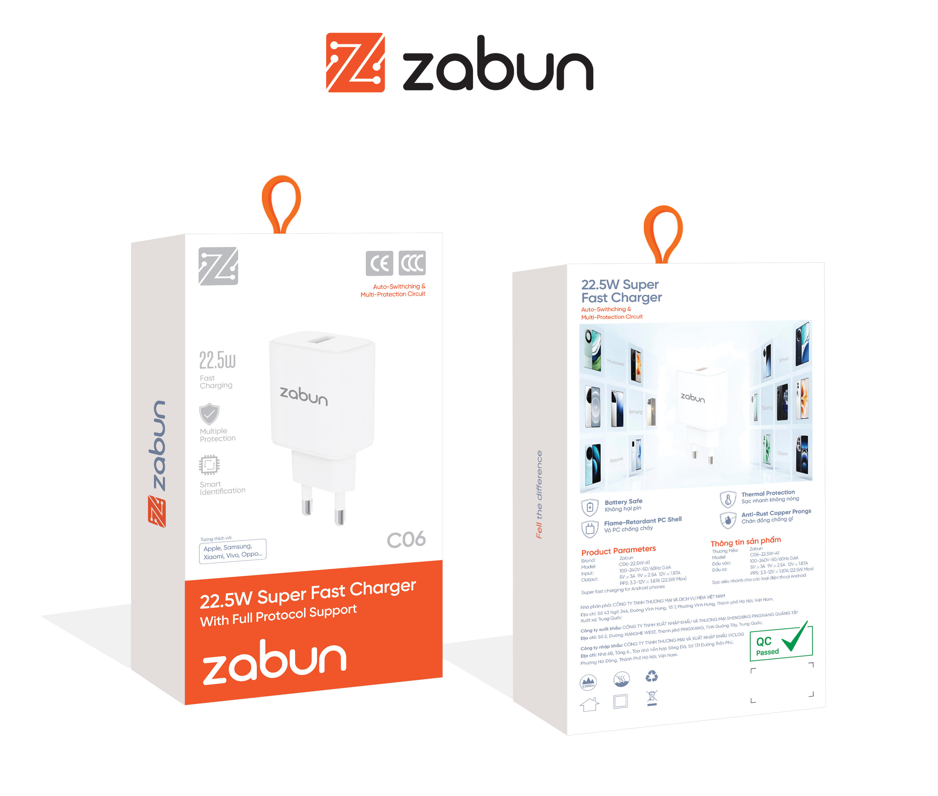 Củ sạc 22.5W Zabun C06 chân USB-A